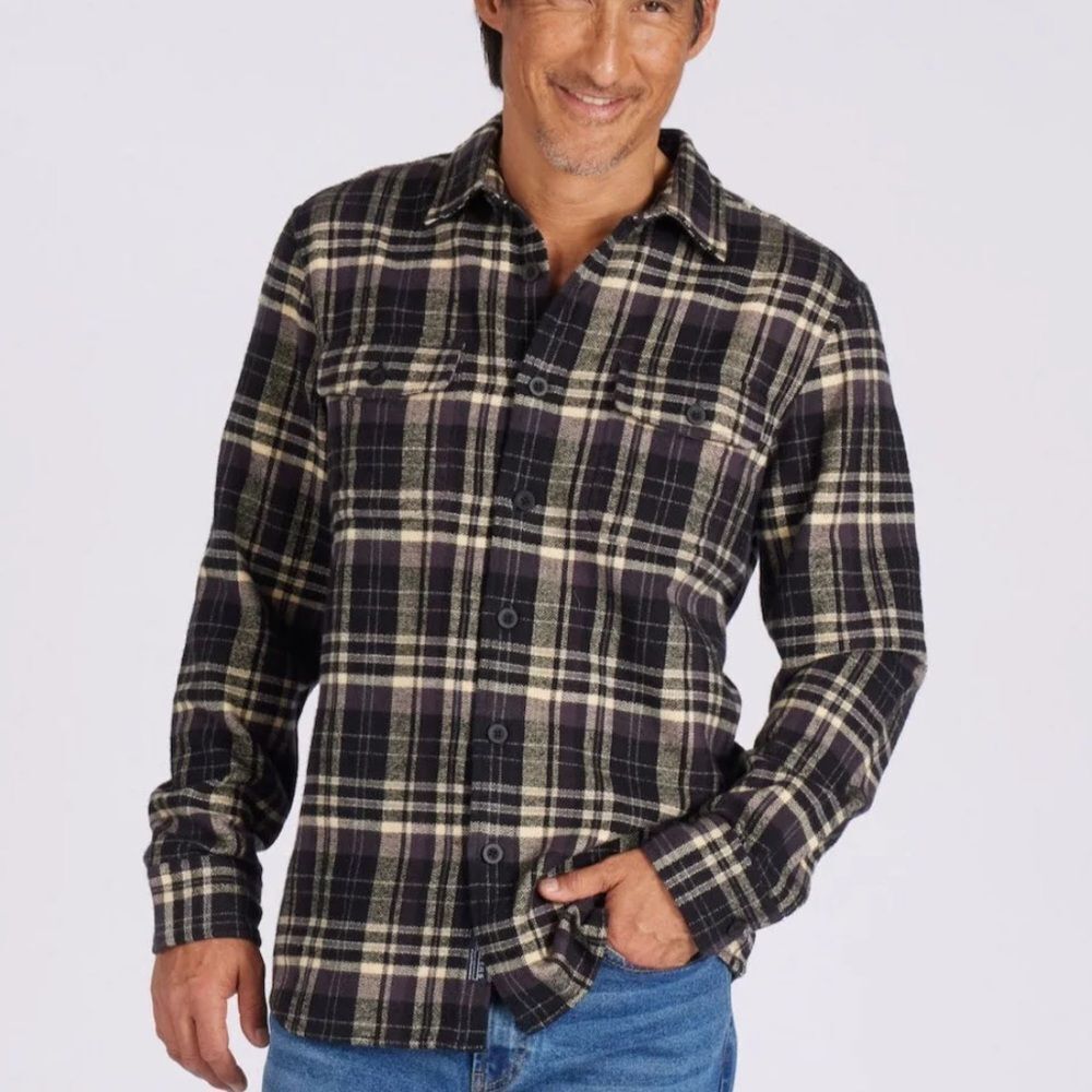 GRAYERS HERRINGBONE HERITAGE FLANNEL - BLACK CREAM MEDIUM STITCH‎ FIX NWT